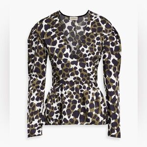 By Malene Birger - Orites Leopard Printed Peplum Long Sleeve Blouse - Size 42